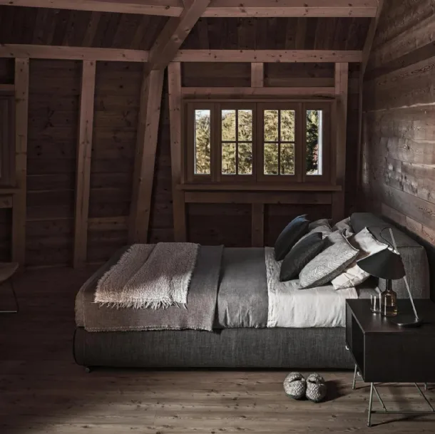 Bed with storage box Asolo in padded fabric by Flexform