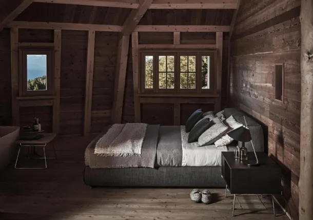 Bed with storage box Asolo in padded fabric by Flexform