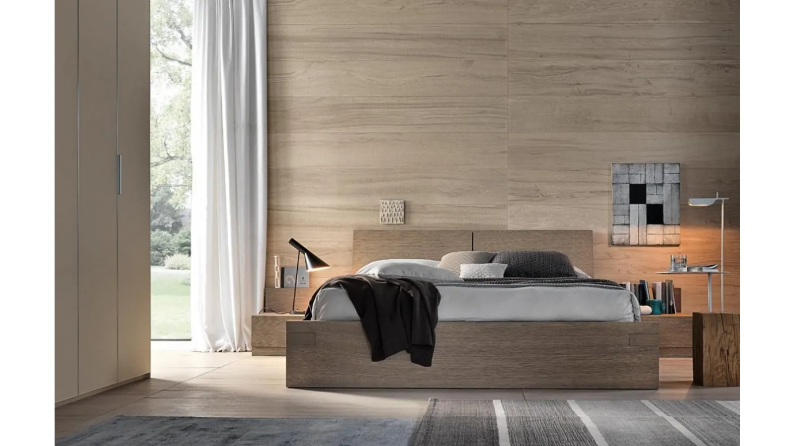 Double bed in oak with Avalon storage box by Giellesse
