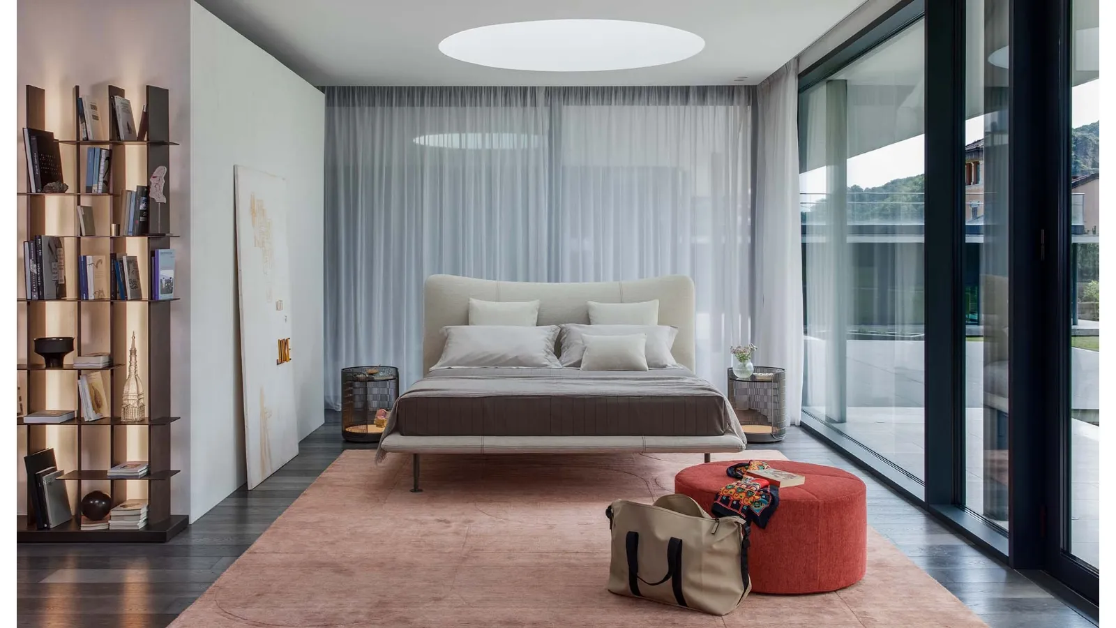 Baia upholstered fabric double bed by Flou