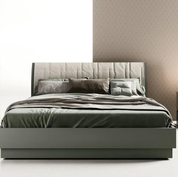 Double bed with headboard featuring fabric-wrapped Bent design by Zalf