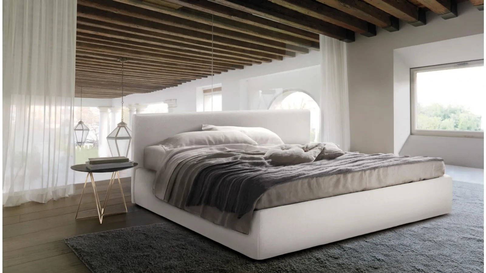 Fabric bed with Blo 84 headboard by Desirèe