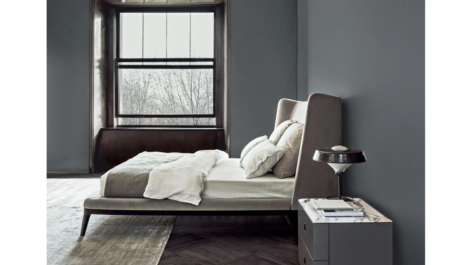 Dragonfly bed in fabric with Flexform headboard