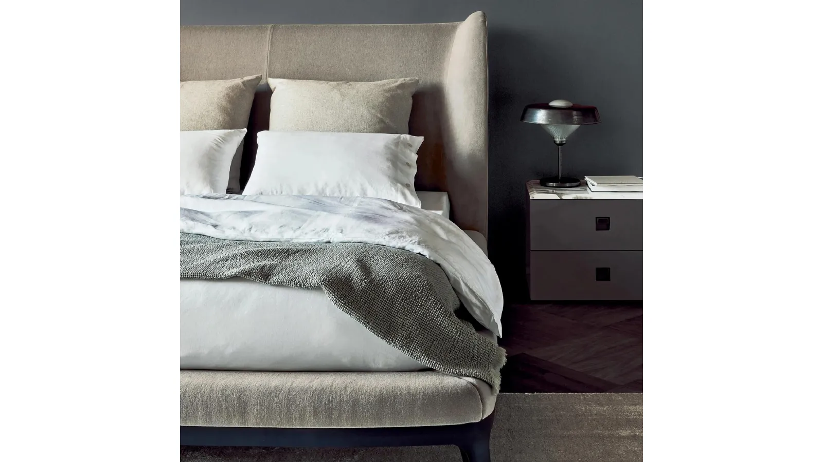Dragonfly bed in fabric with Flexform headboard