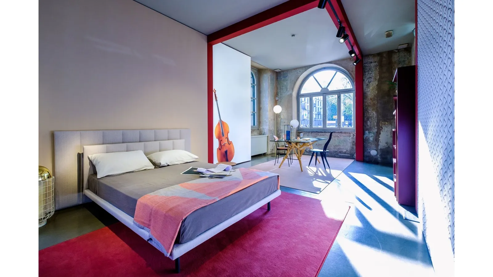 Upholstered bed with double headboard Grangala by Zanotta