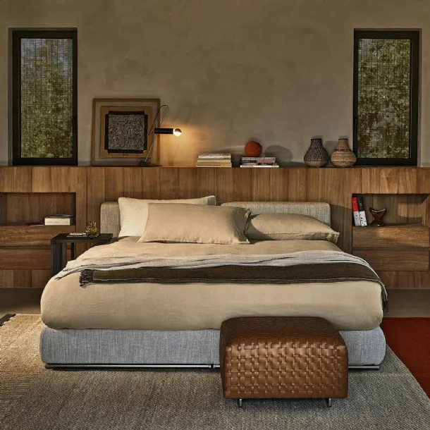 Double bed in fabric with storage box Groundpiece Slim by Flexform