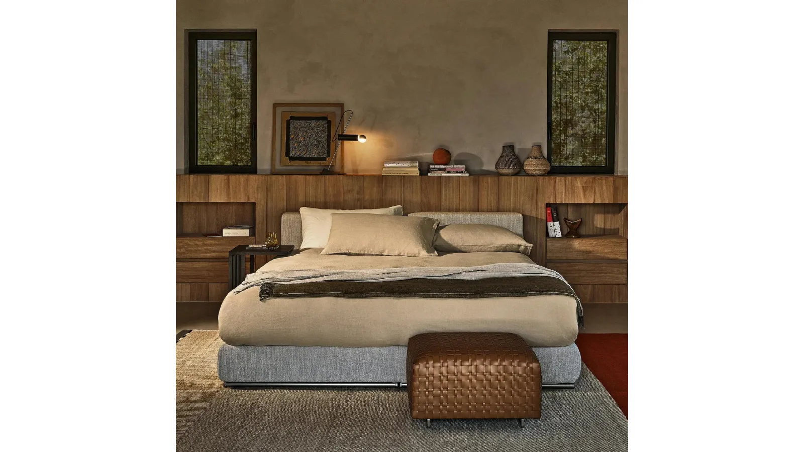 Double bed in fabric with storage box Groundpiece Slim by Flexform