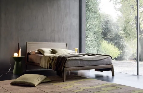 Bed with wooden headboard Impronta by Giellesse