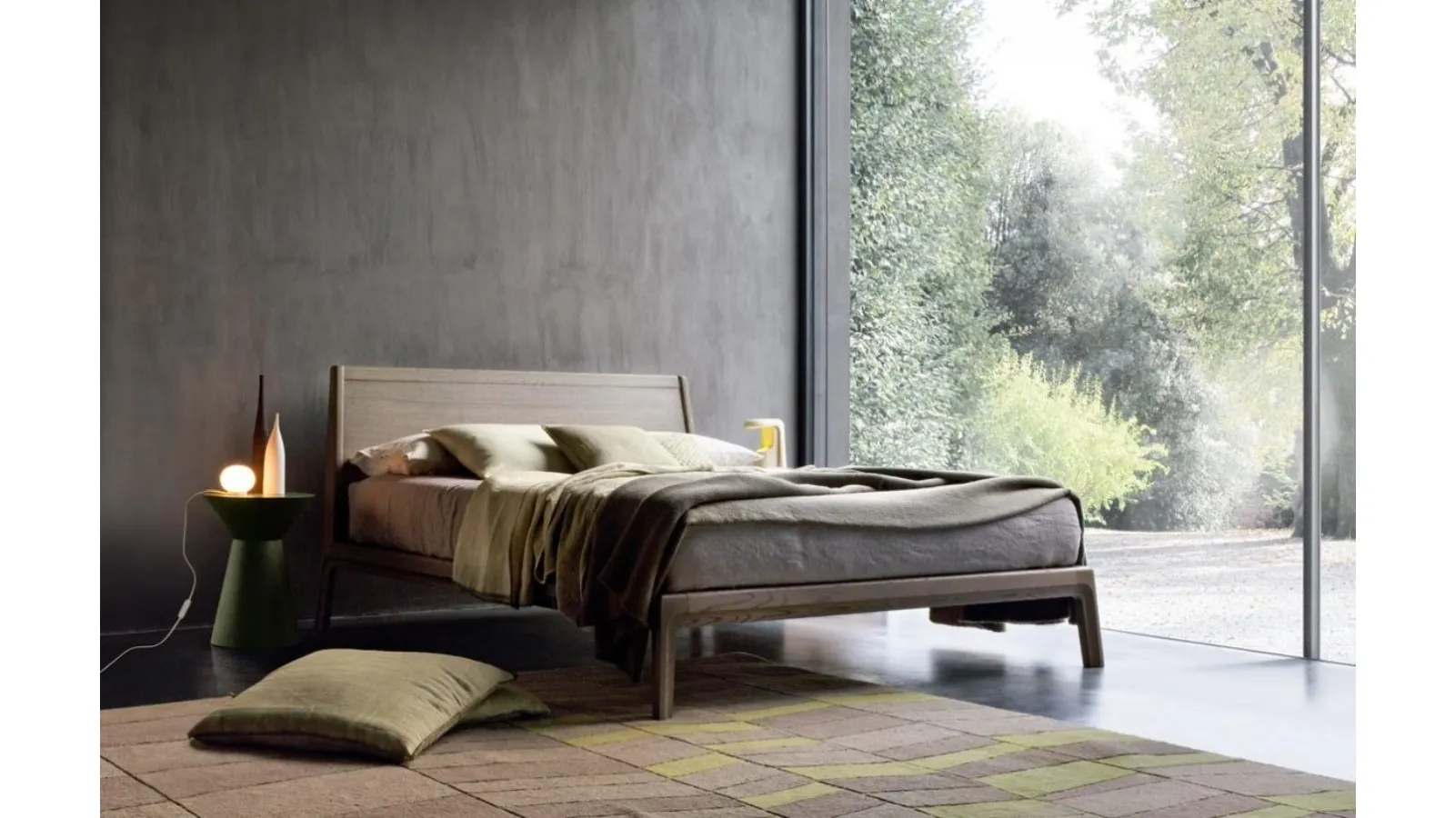 Bed with wooden headboard Impronta by Giellesse
