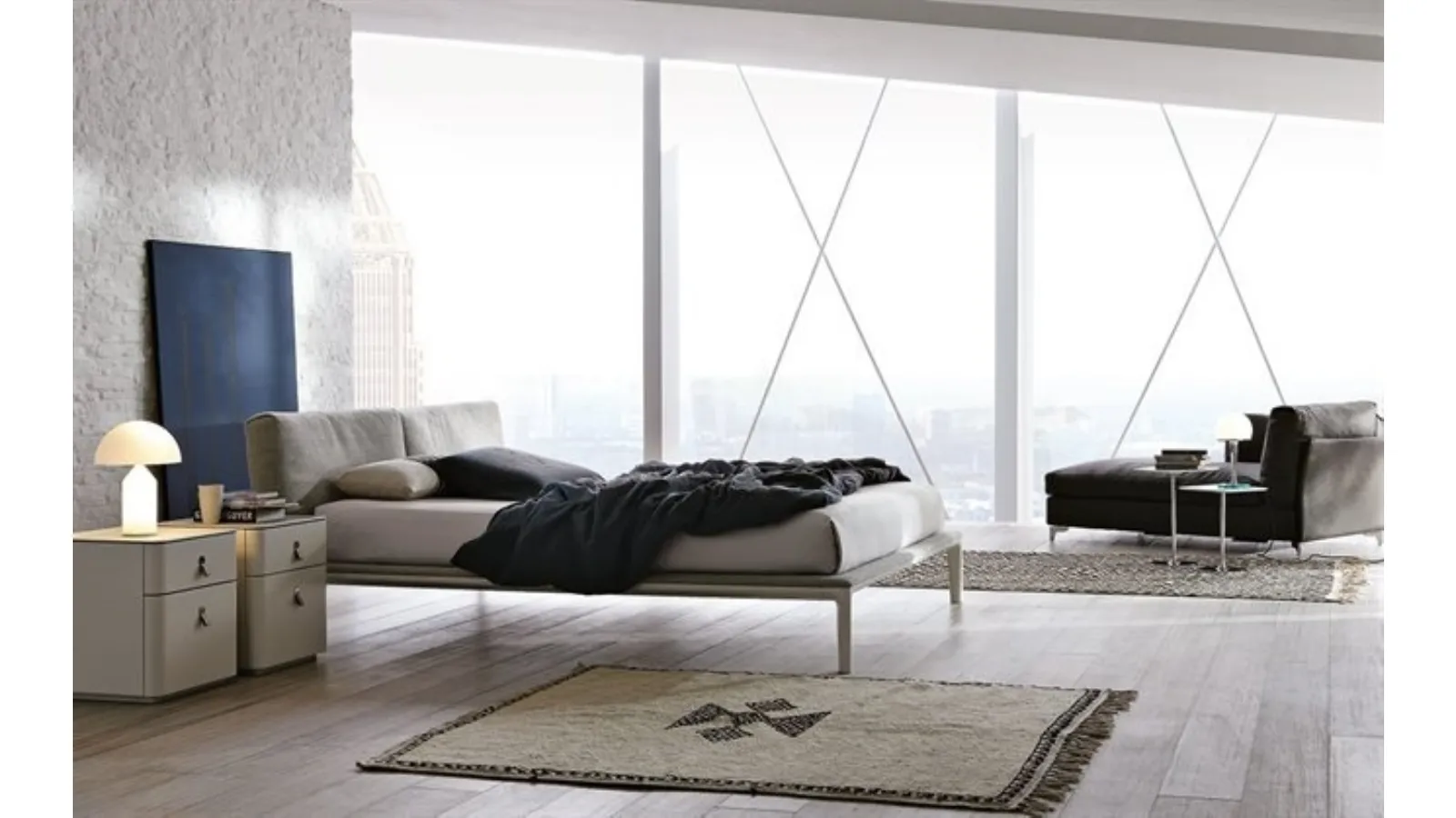 Fabric bed with clean and rigorous design Join by Alivar