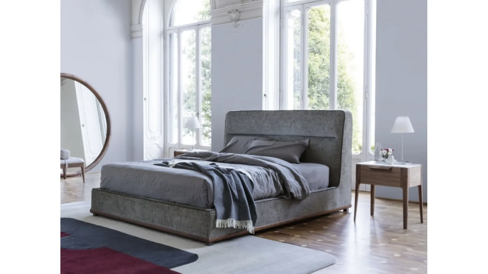 Kirk bed with upholstered fabric by Porada