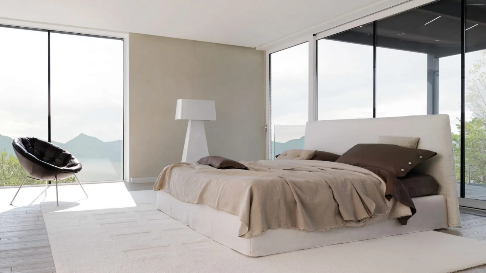 Upholstered fabric bed with Lov headboard by Desirèe