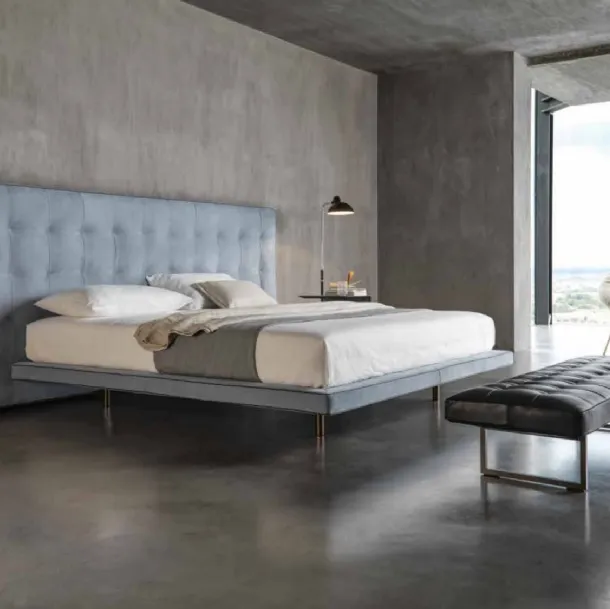 Double bed in fabric with a large Ludwig headboard by Desirèe