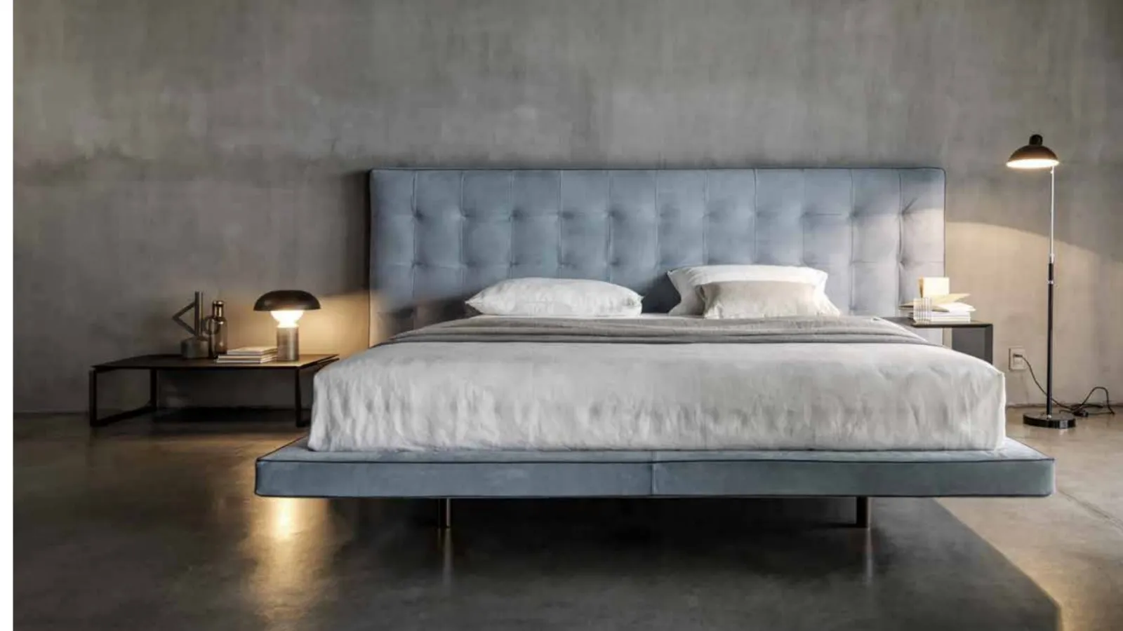 Fabric bed with quilted Ludwig headboard by Desirèe