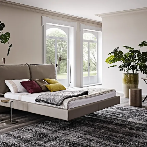 Lukas bed in eco-leather with padded headboard by Cattelan Italia