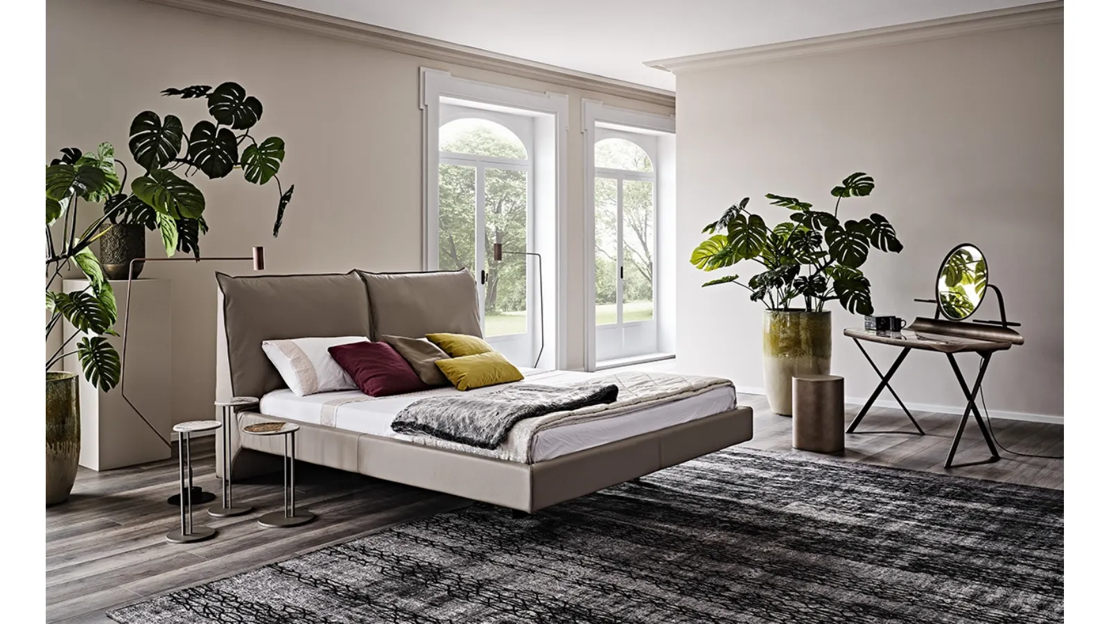 Lukas bed in eco-leather with padded headboard by Cattelan Italia