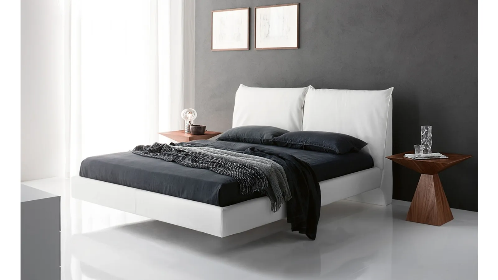 Lukas bed in eco-leather with padded headboard by Cattelan Italia