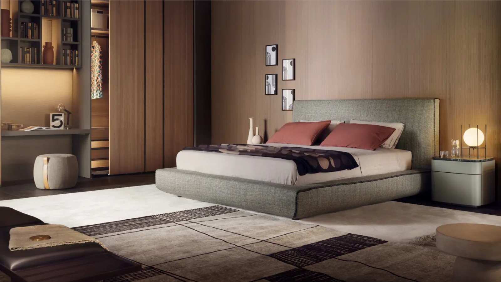 Fabric bed with Lullaby storage box by Lema