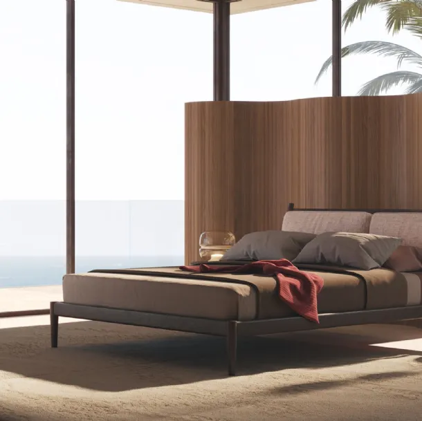 Maddox leather and wood bed by Lema