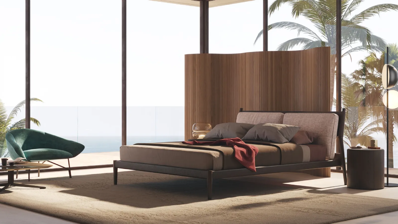 Maddox leather and wood bed by Lema