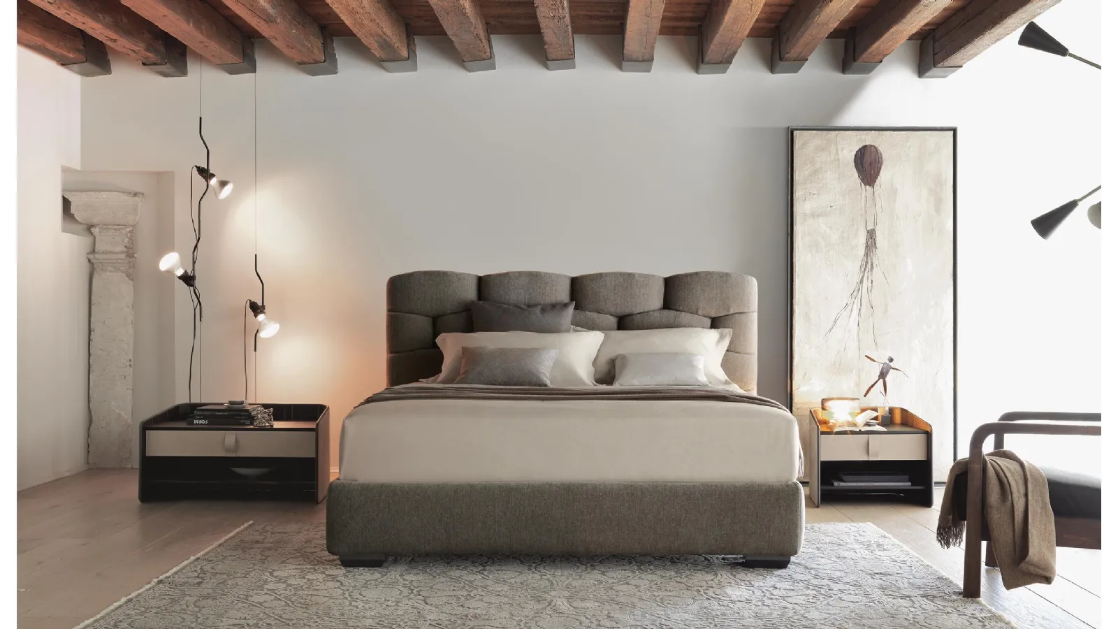 Fabric bed with Majal headboard by Flou