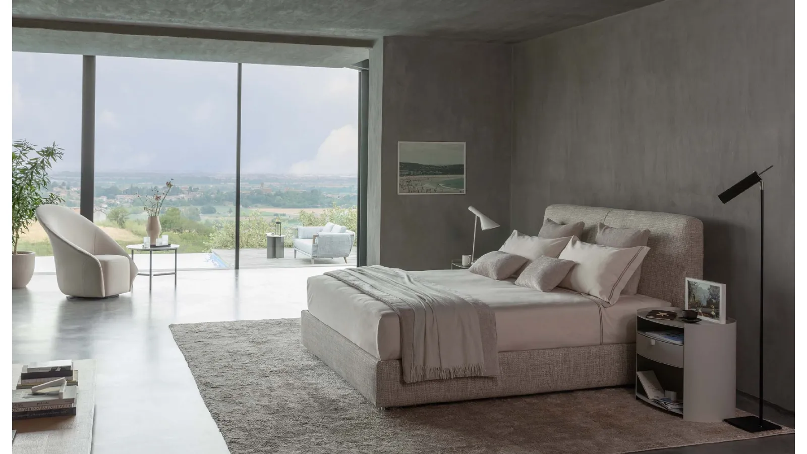 Fabric bed with My Place headboard by Flou