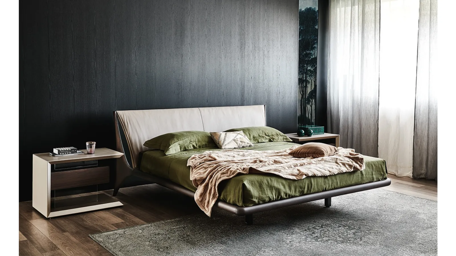 Nelson wooden bed with upholstered headboard headboard by Cattelan Italia