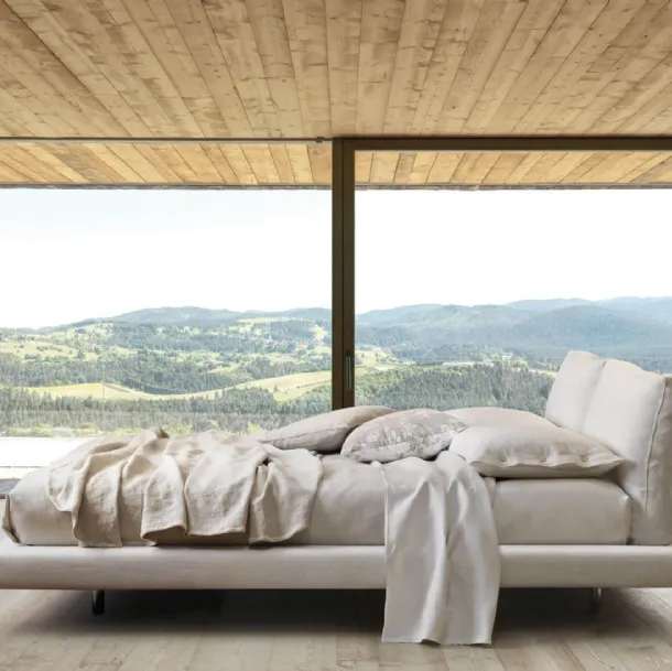 Upholstered fabric bed with Ozium headboard by Desirèe