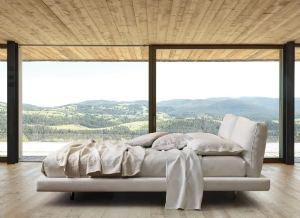 Upholstered fabric bed with Ozium headboard by Desirèe