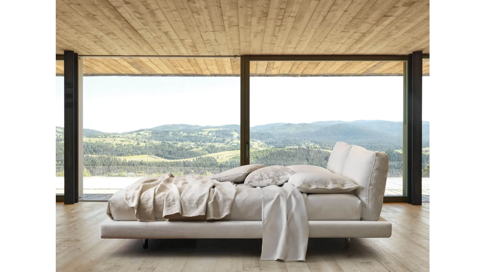 Upholstered fabric bed with Ozium headboard by Desirèe