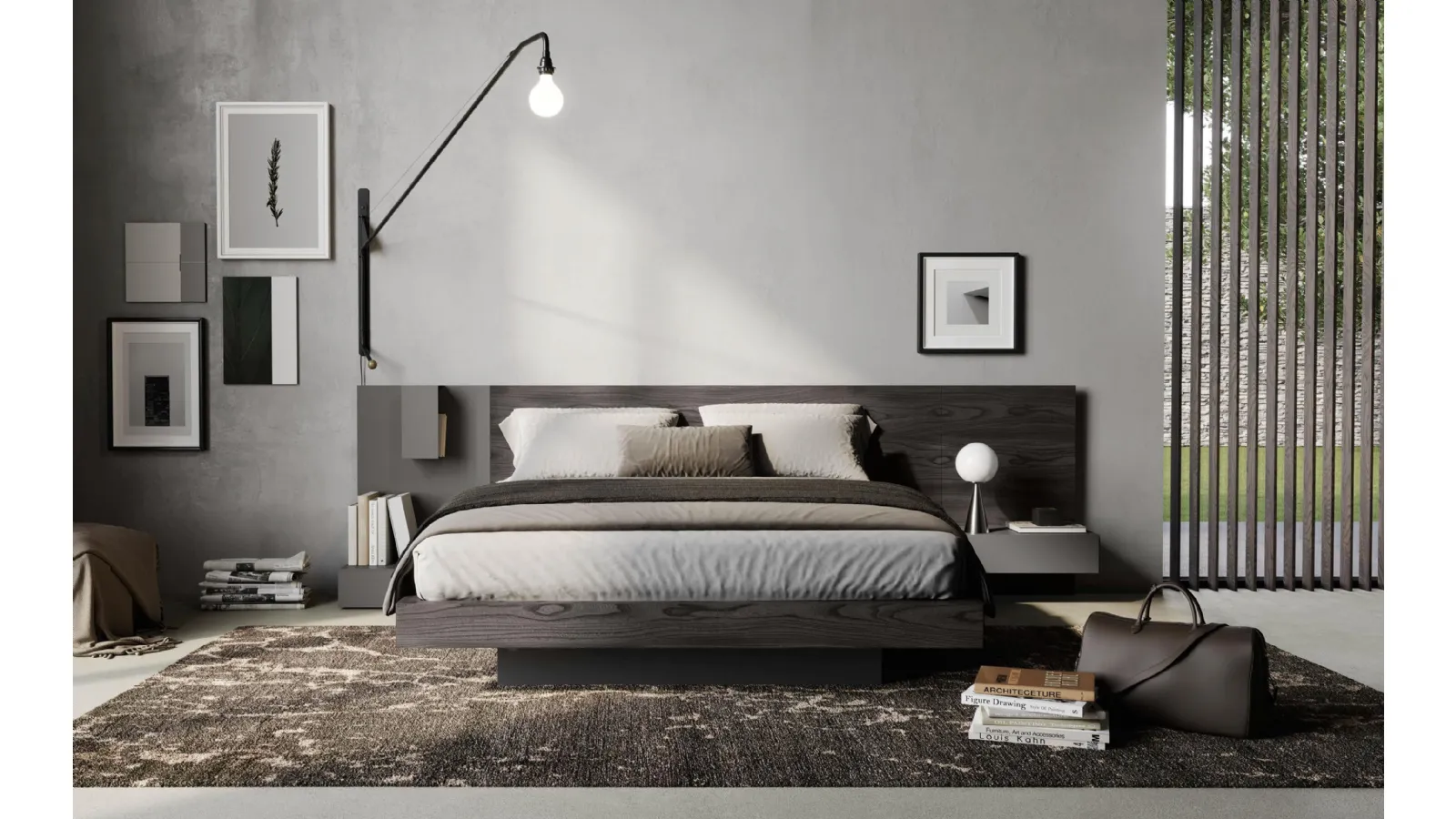 Plan wooden bed with Fimar headboard