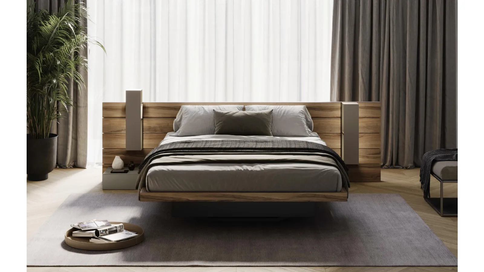 Wooden bed with storage box Sestante by Fimar