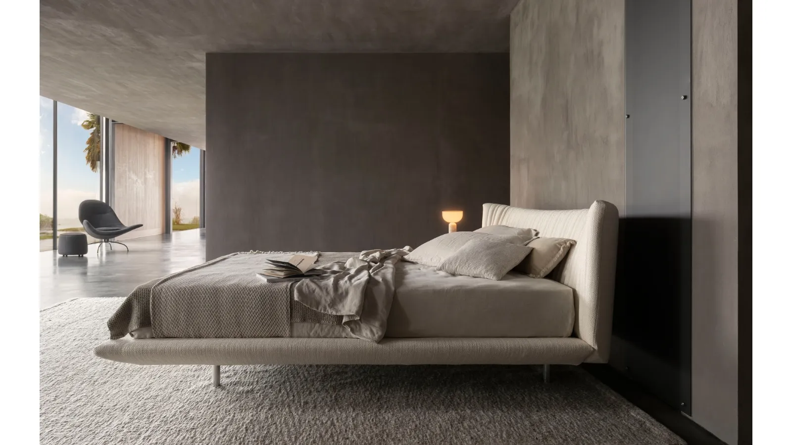 Fabric bed with irregular pleated quilted headboard Shellon by Desirèe