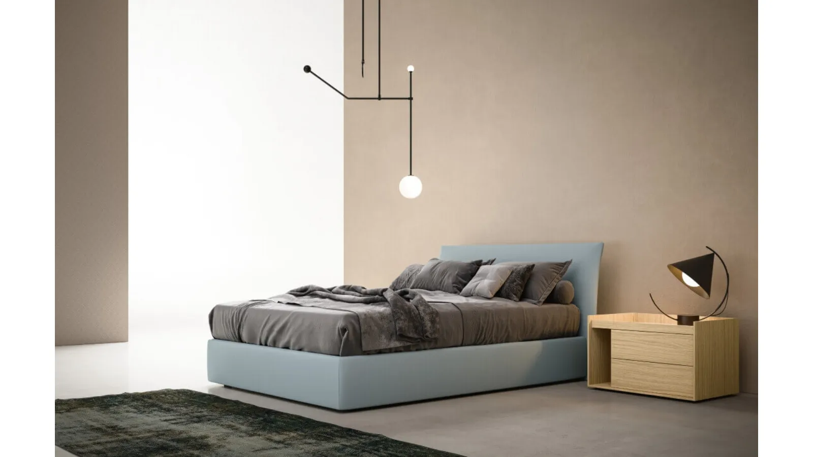 Slim upholstered fabric bed by Zalf