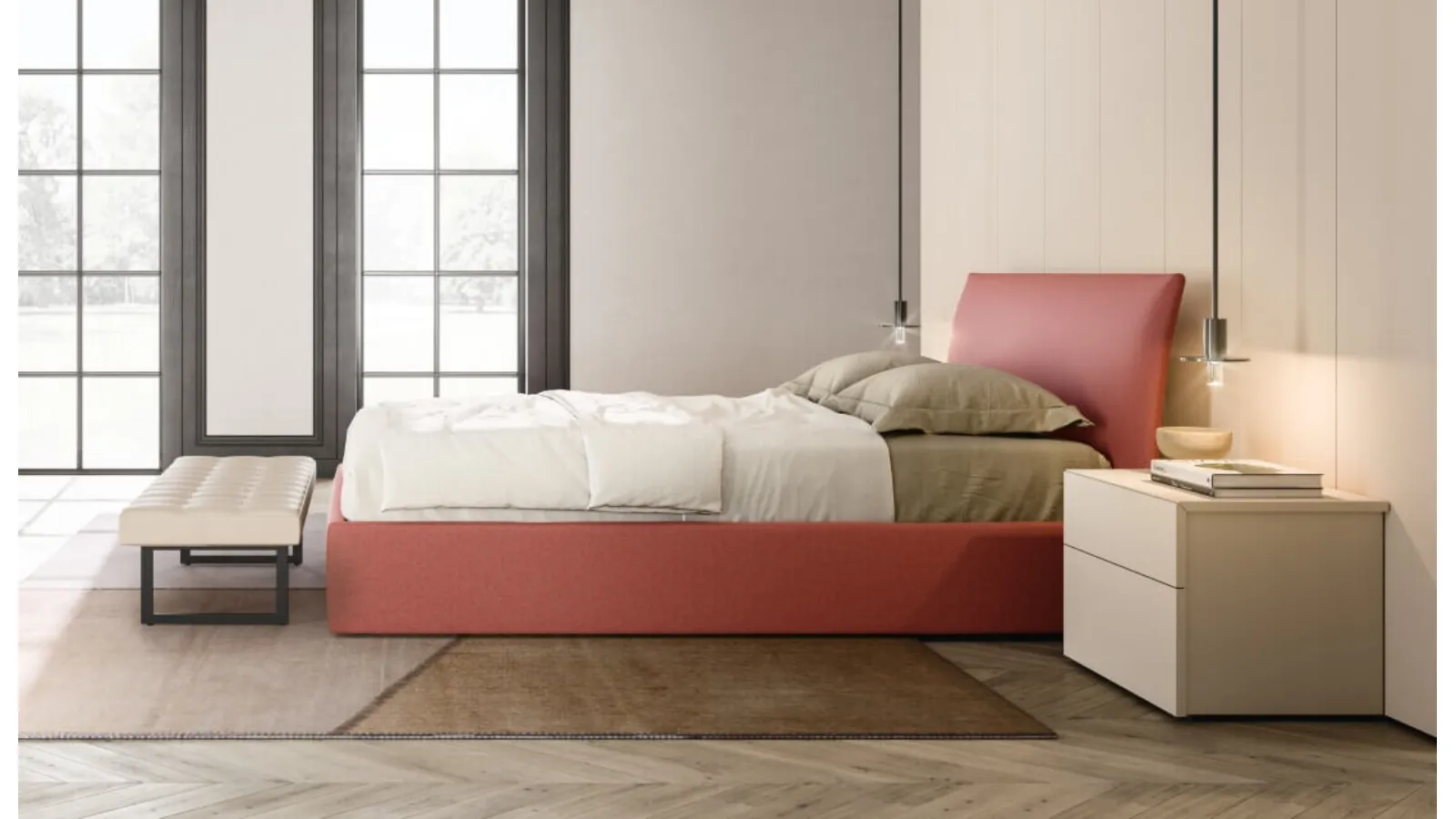 Slim upholstered fabric bed by Zalf