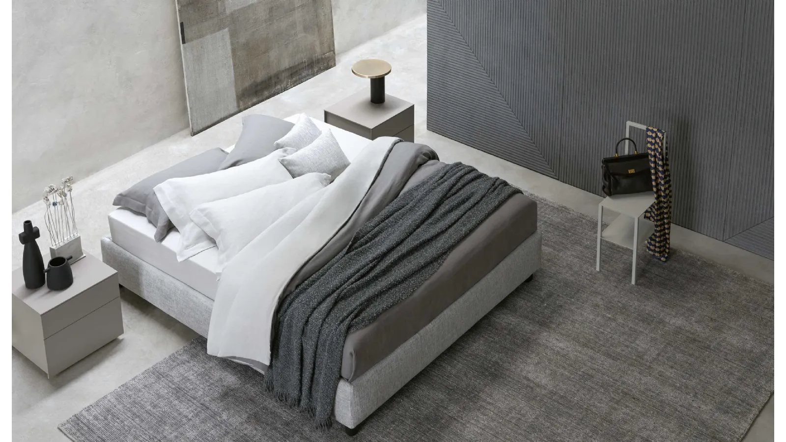 Sommier bed in fabric, simple and versatile with storage by Flou