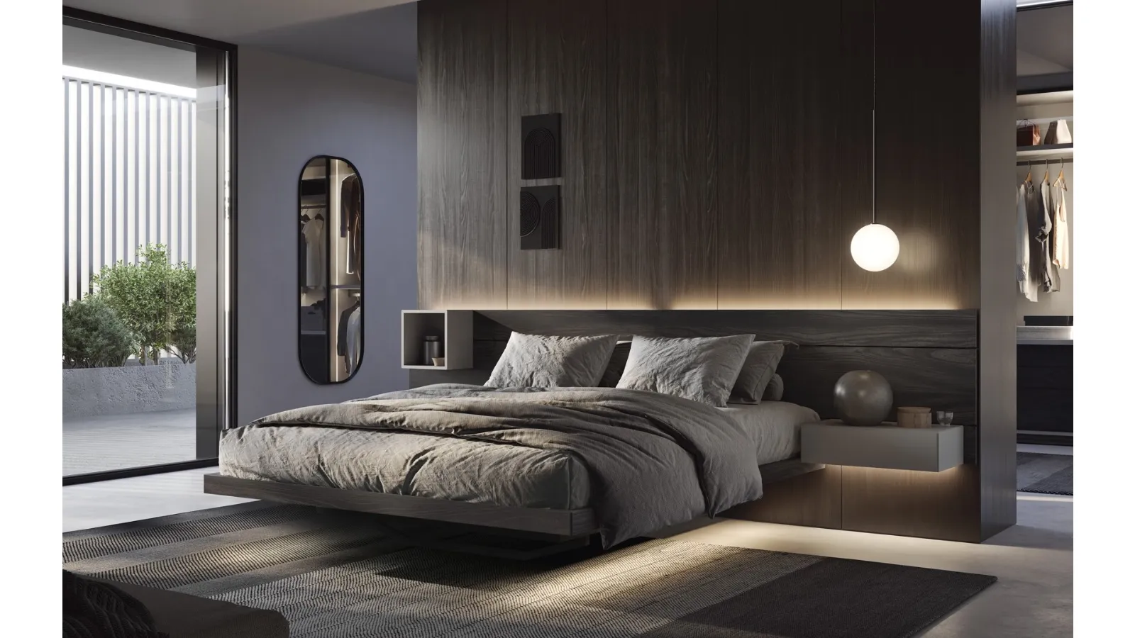 Suspended bed with Sorvolo storage unit by Fimar