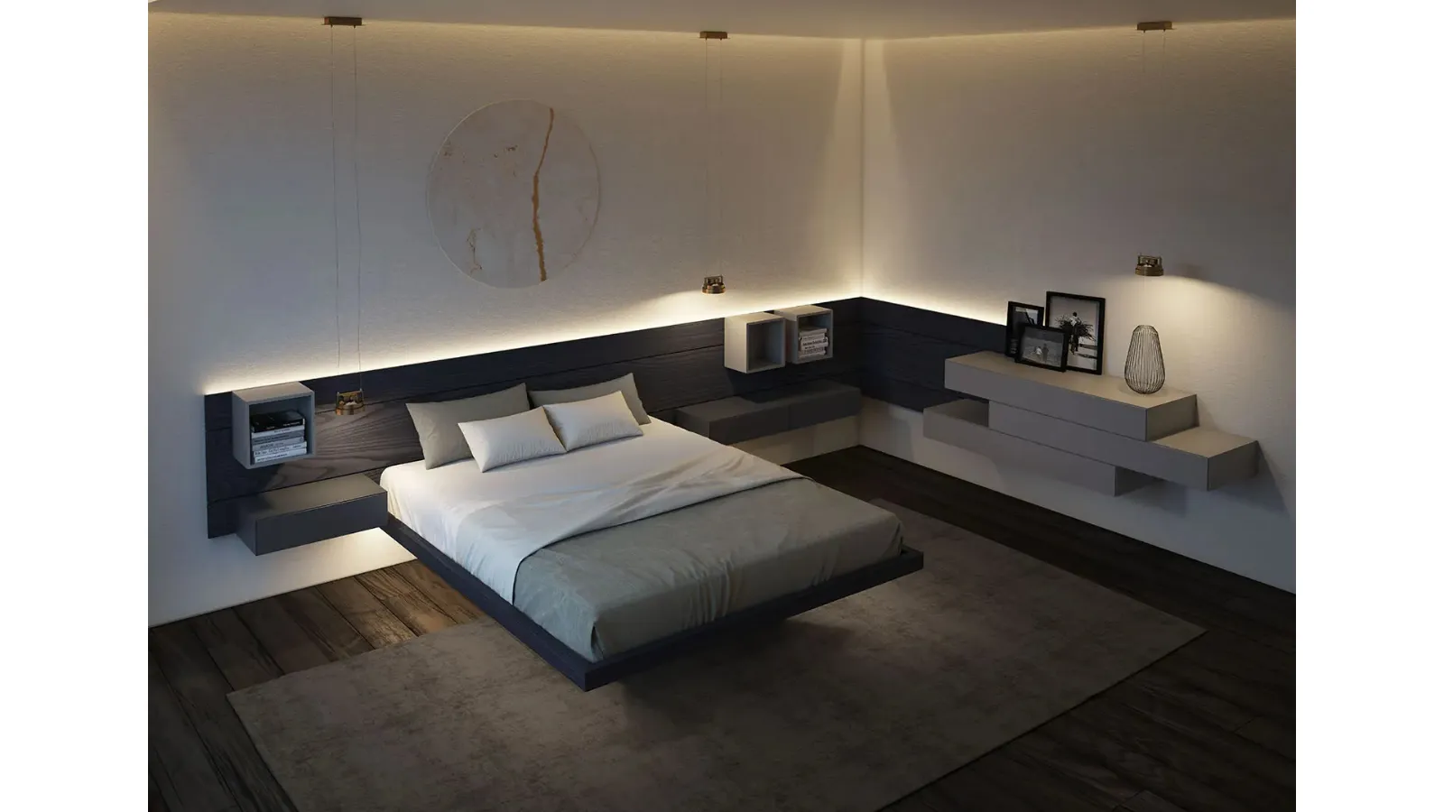 Hanging bed with Sorvolo storage unit by Fimar