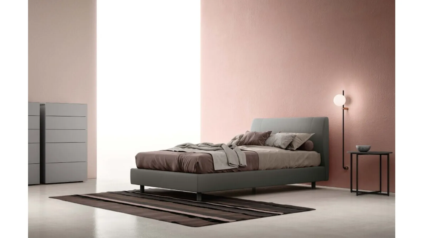 Fabric bed with Spoon headboard by Zalf