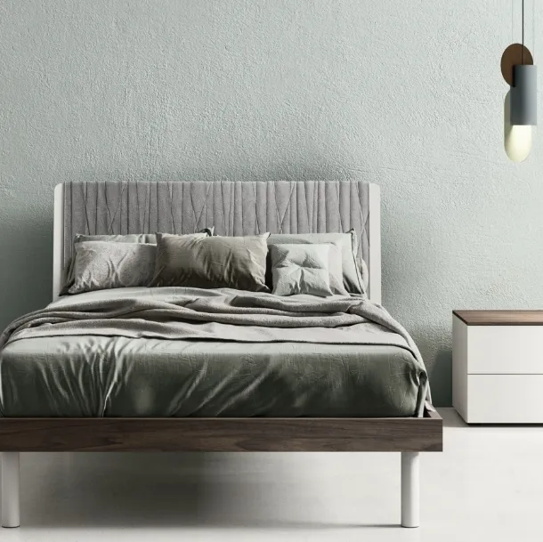 Tablet Bed in laminated board with upholstered headboard in fabric by Zalf