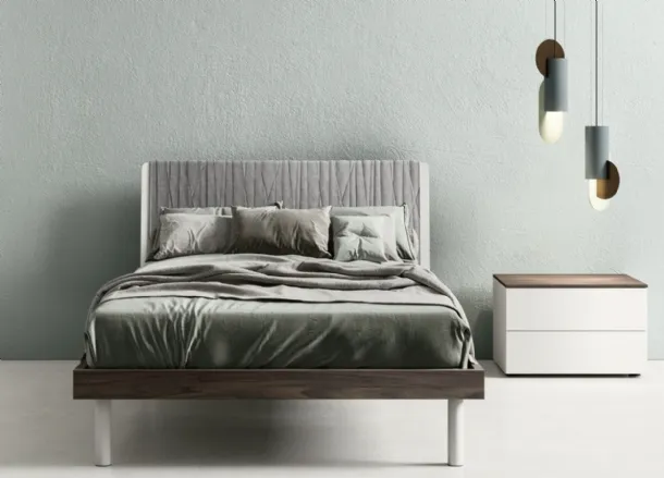 Tablet Bed in laminated board with upholstered headboard in fabric by Zalf