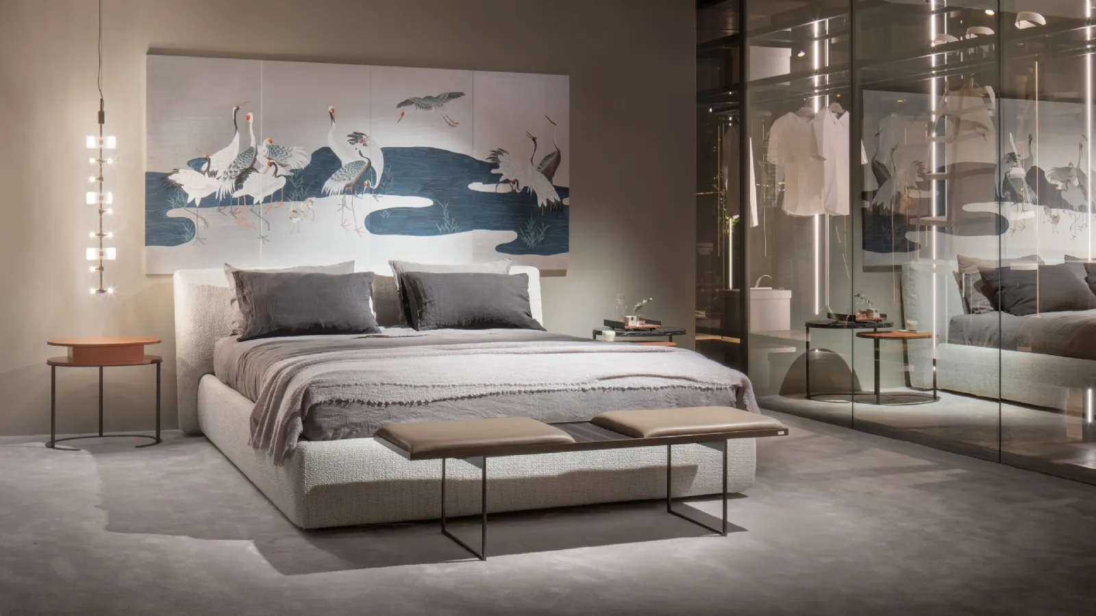 Bed with upholstered Warp fabric by Lema