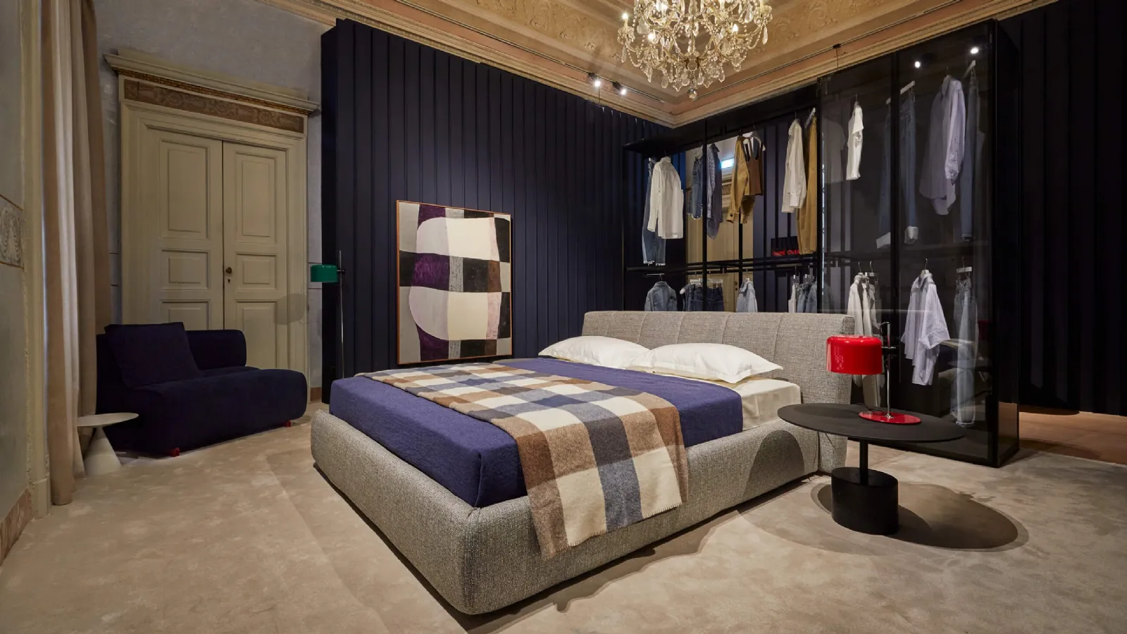 Upholstered fabric bed Warp by Lema