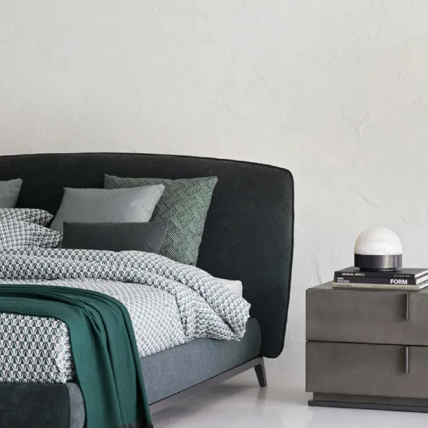 Ari bedside table in matte lacquered wood with handles and base in polished black nickel by Flou