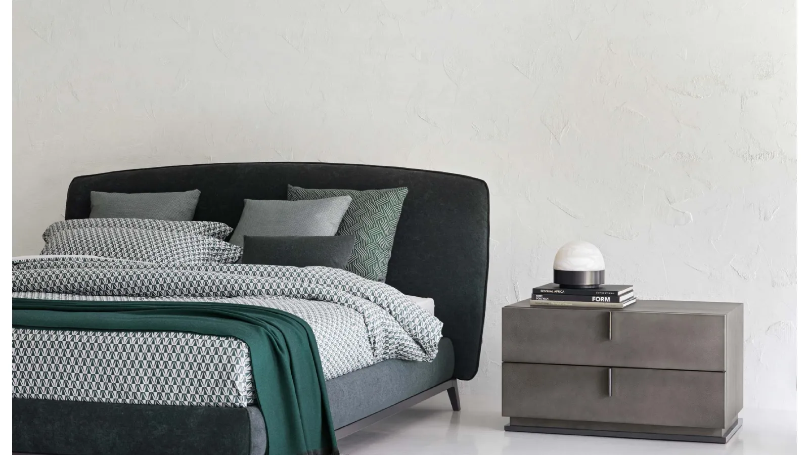 Ari bedside table in matte lacquered wood with handles and base in polished black nickel by Flou