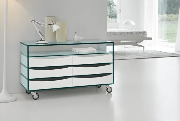 High Chest of Drawers in Glass and Lacquered by Tonelli