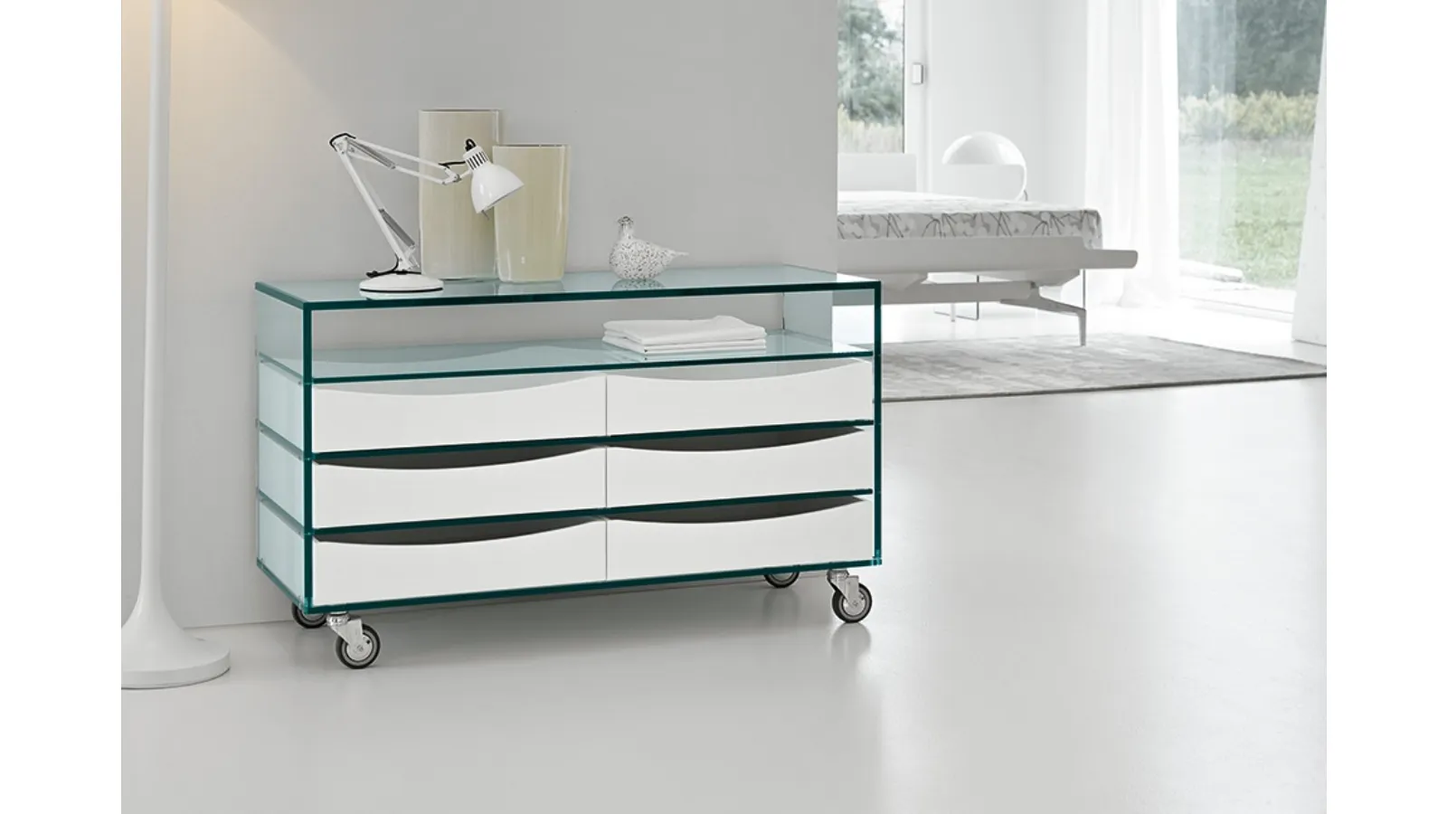 High Chest of Drawers in Glass and Lacquered by Tonelli