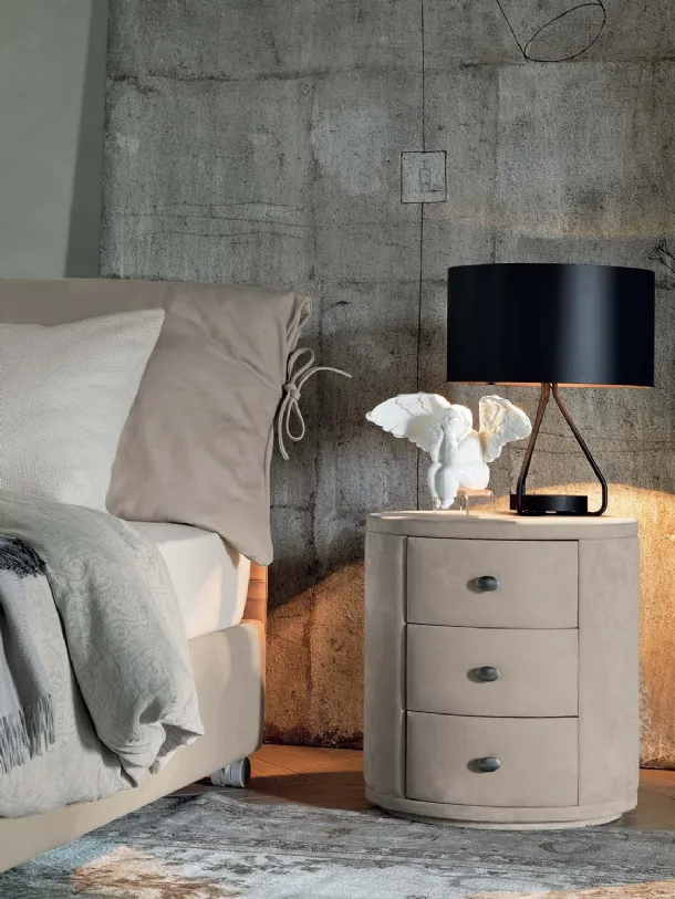 Nightstand fully upholstered in soft nabuk by Flou