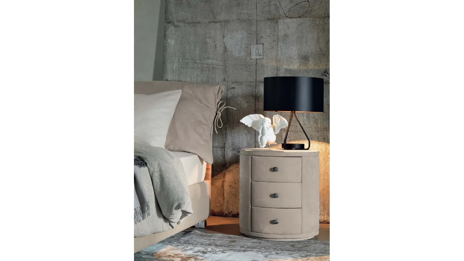 Nightstand fully upholstered in soft nabuk by Flou