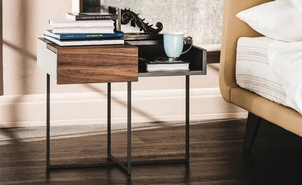 Dante bedside table in lacquered finish with sliding wooden door by Cattelan Italia